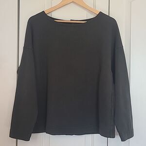 Ischiko Pullover Cotton Stretch Button-Back Lagen Look Top Charcoal Gray Size M
